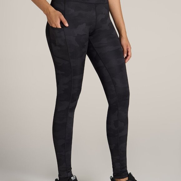 American Tall Women's Active Leggings with Pockets for Tall Women in Grey Camo S - Picture 3 of 3